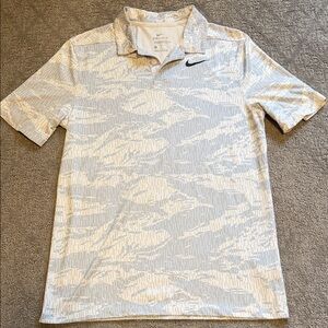 Nike Men's White and Gray Patterned Polo Shirt